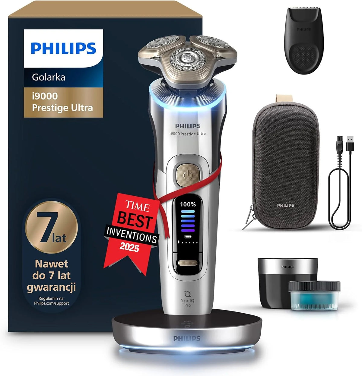 Philips Shaver I9000 Prestige Ultra, Golarka Elektryczna Do Golenia Na Sucho I Mokro Z Technologią Skin Iq Pro, System Triple Lift Cut, Obrotowe 360º
