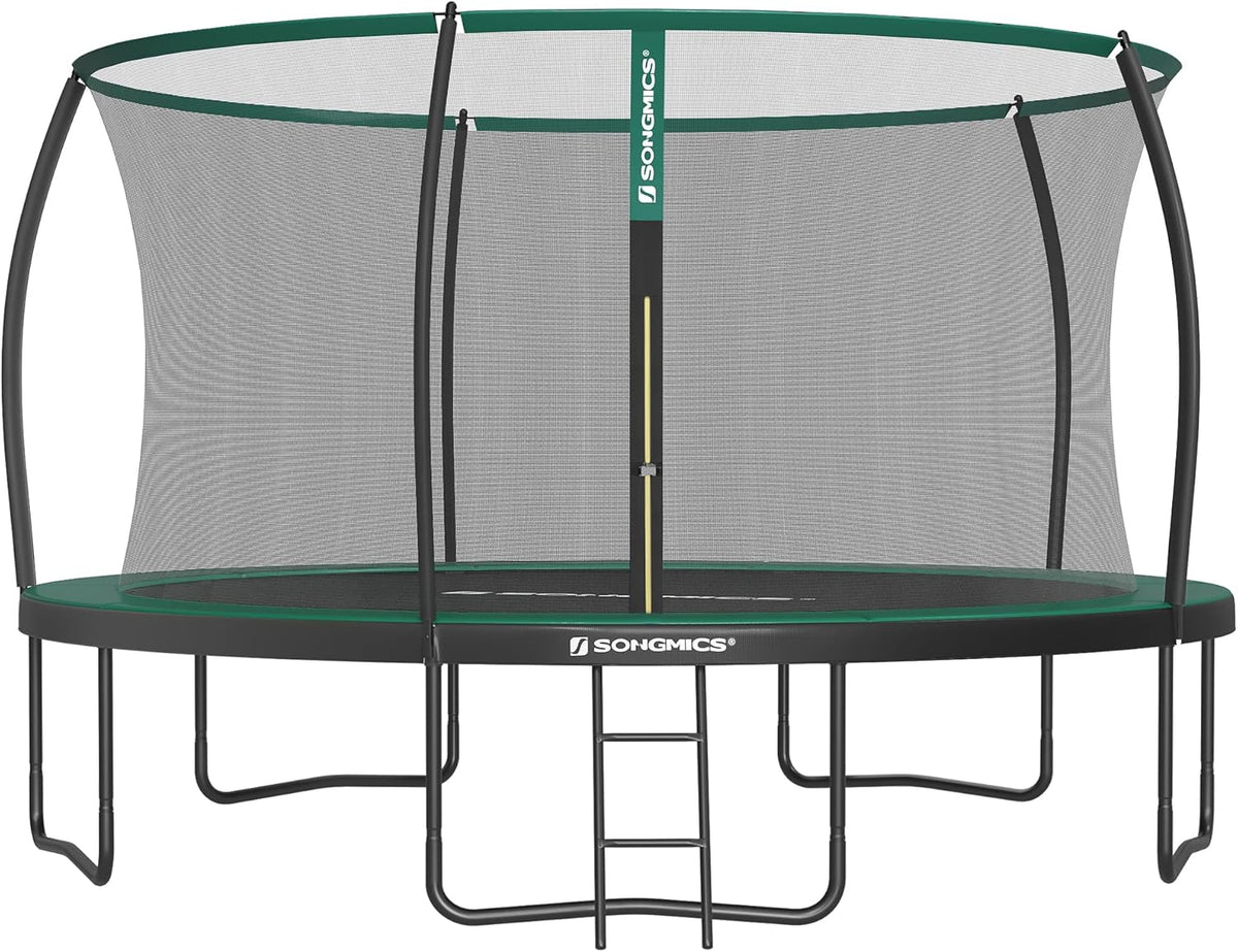 Songmics Trampolina Dziecięca, Siatka Ochronna, Poduszki Bezpieczeństwa, Drabina, Stalowa Rama(427Diamètre Cm/Czarny + Zielony)