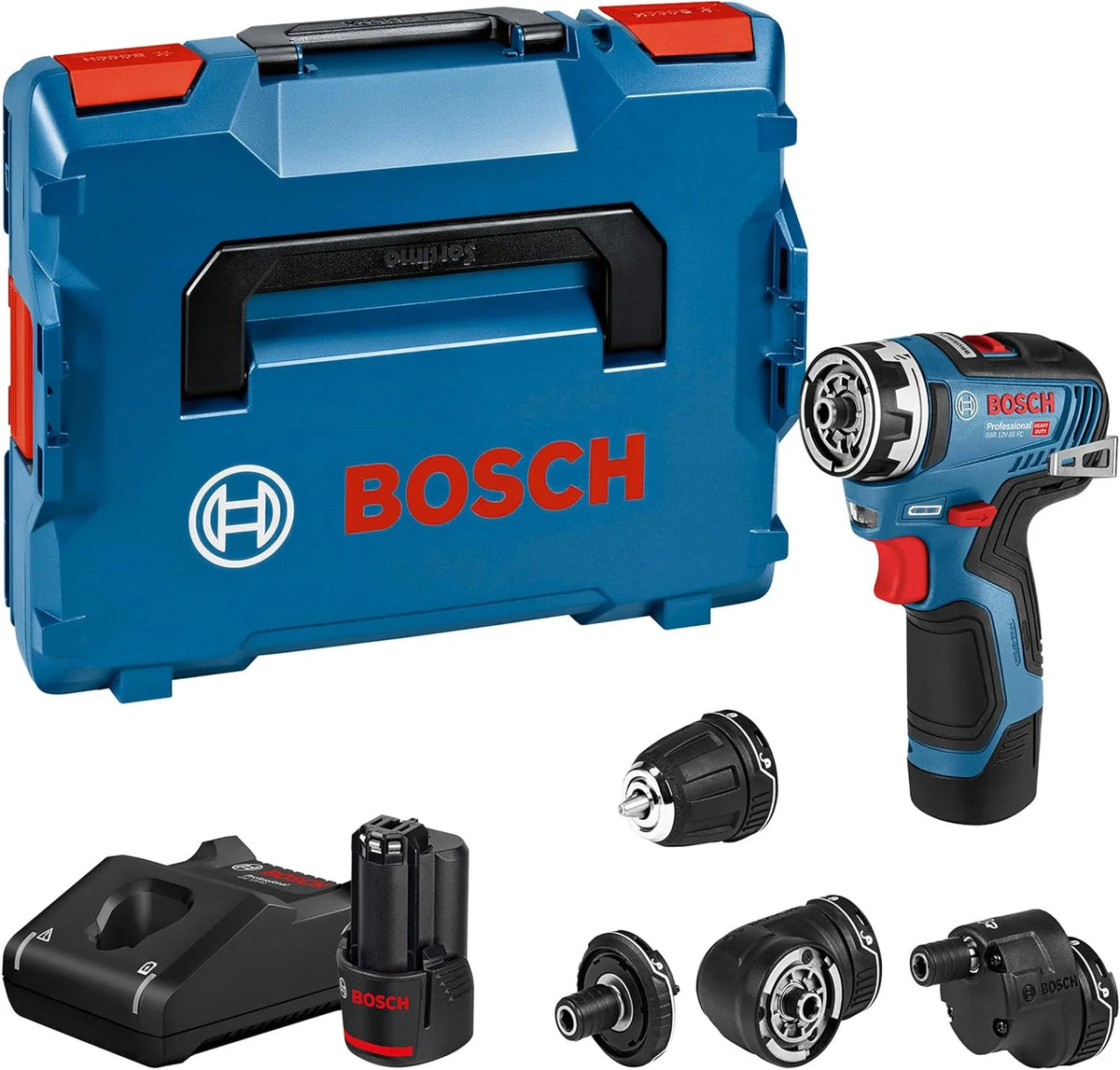 Bosch Professional System 12V: Akumulatorowa Wiertarko-Wkrętarka Gsr 12V-35 Fc (2 Akumulatory Gba 12V 3.0Ah, Szybka Ładowarka Gal 12V-40, 4 Wymienne U